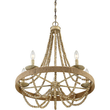 Meridian Lite Trends 5-Light Chandelier in Natural Wood with Rope M10014-97