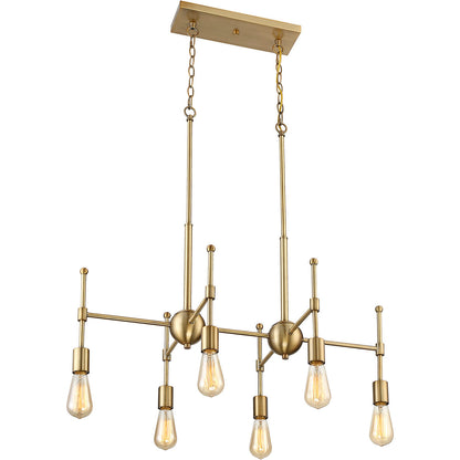 Meridian Lite Trends 6-Light Linear Chandelier in Natural Brass M10015-322