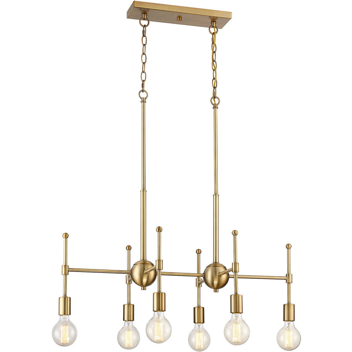 Meridian Lite Trends 6-Light Linear Chandelier in Natural Brass M10015-322