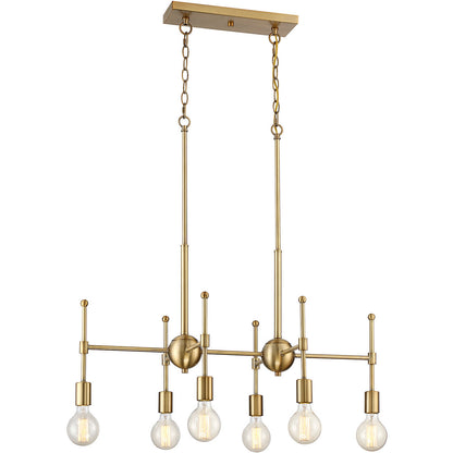 Meridian Lite Trends 6-Light Linear Chandelier in Natural Brass M10015-322