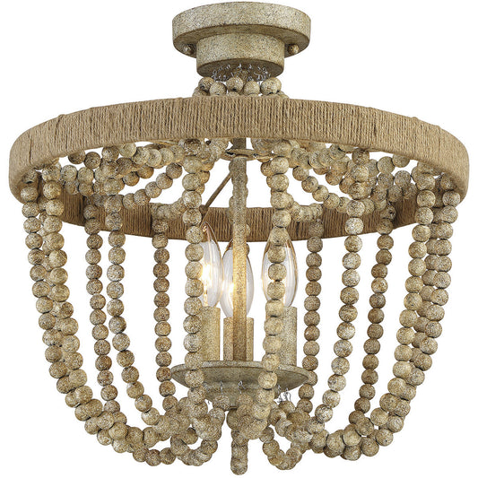 Meridian 3-Light Ceiling Light in Natural Wood with Rope M60002-97