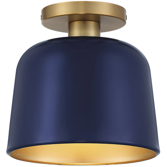 Meridian 1-Light Ceiling Light in Navy Blue with Natural Brass M60067NBLNB