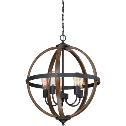 Meridian Lite Trends 5-Light Chandelier in Wood with Black M70041WB