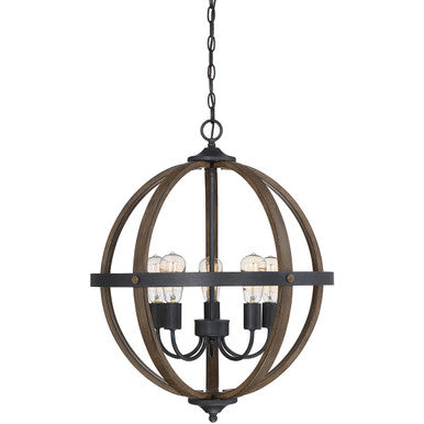 Meridian Lite Trends 5-Light Chandelier in Wood with Black M70041WB