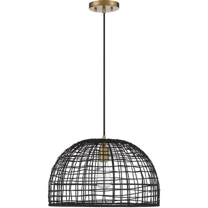 Meridian Lite Trends 1-Light Pendant in Black with Natural Brass Accents M70105BRNB