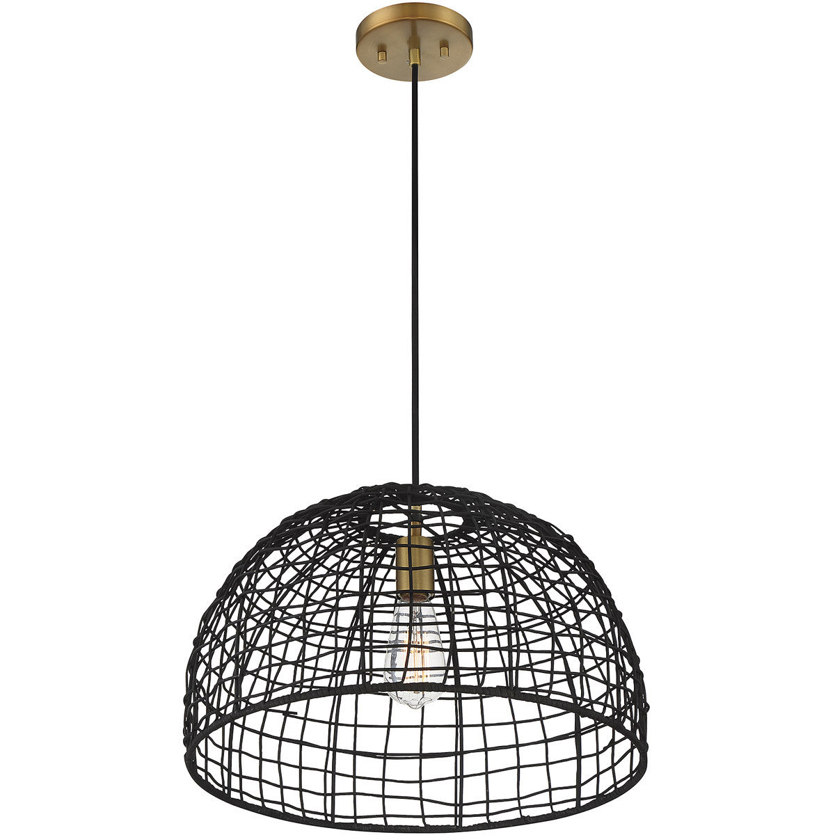 Meridian Lite Trends 1-Light Pendant in Black with Natural Brass Accents M70105BRNB