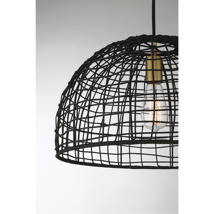 Meridian Lite Trends 1-Light Pendant in Black with Natural Brass Accents M70105BRNB