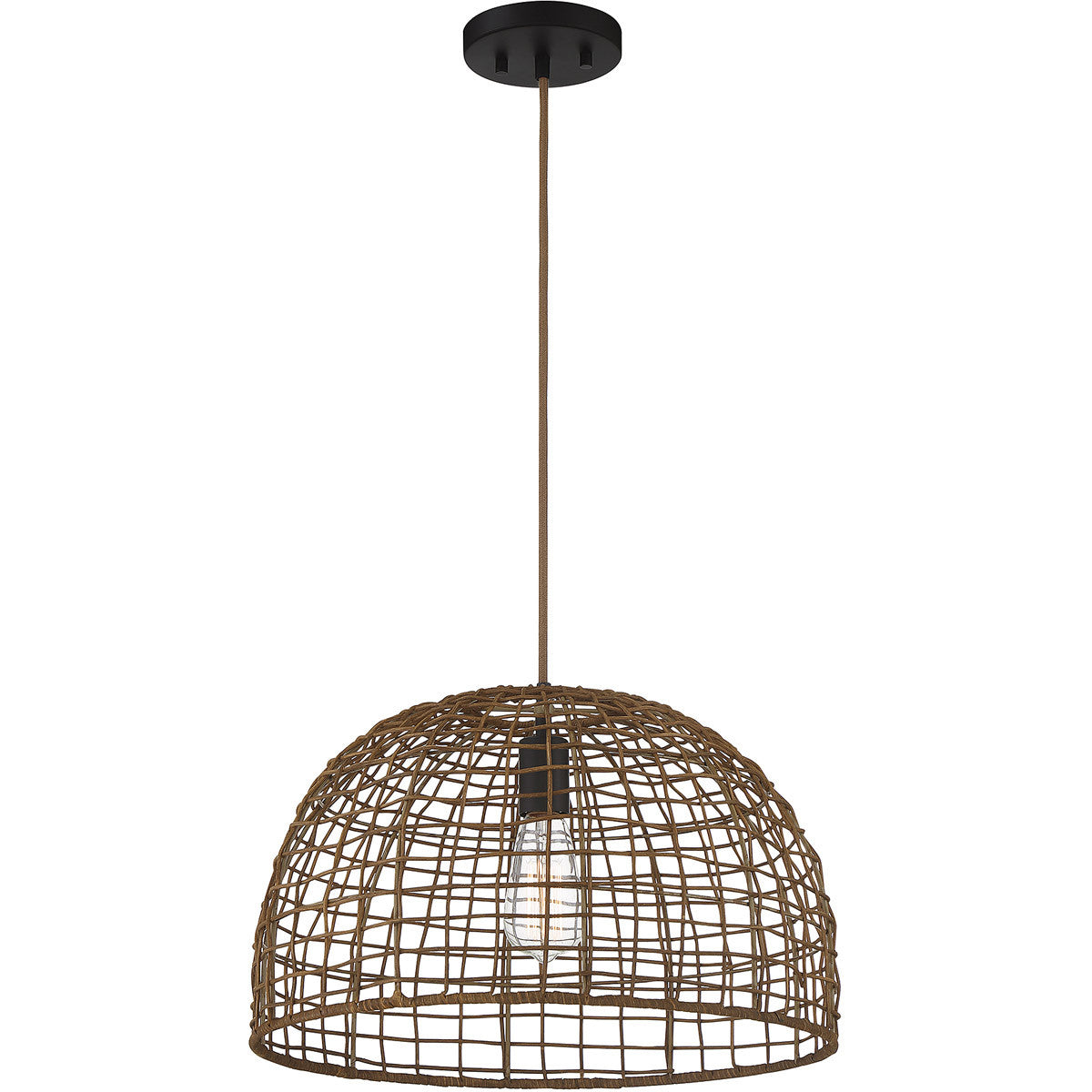 Meridian Lite Trends 1-Light Pendant in Dark Rattan with A Dark Brown Socket M70105DR