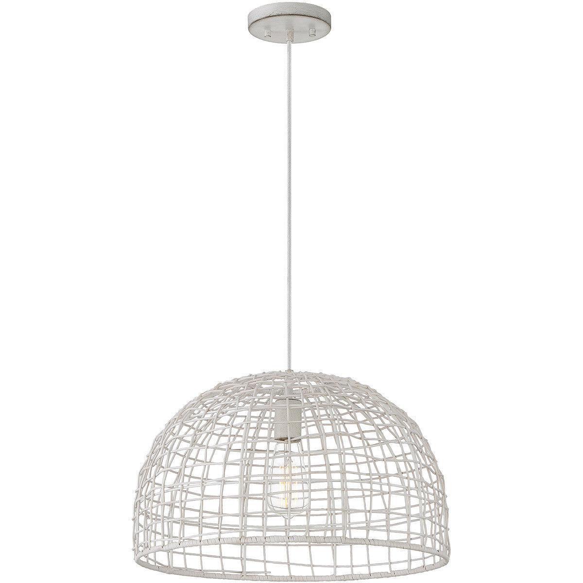 Meridian Lite Trends 1-Light Pendant in White Rattan with A White Socket  M70105WR