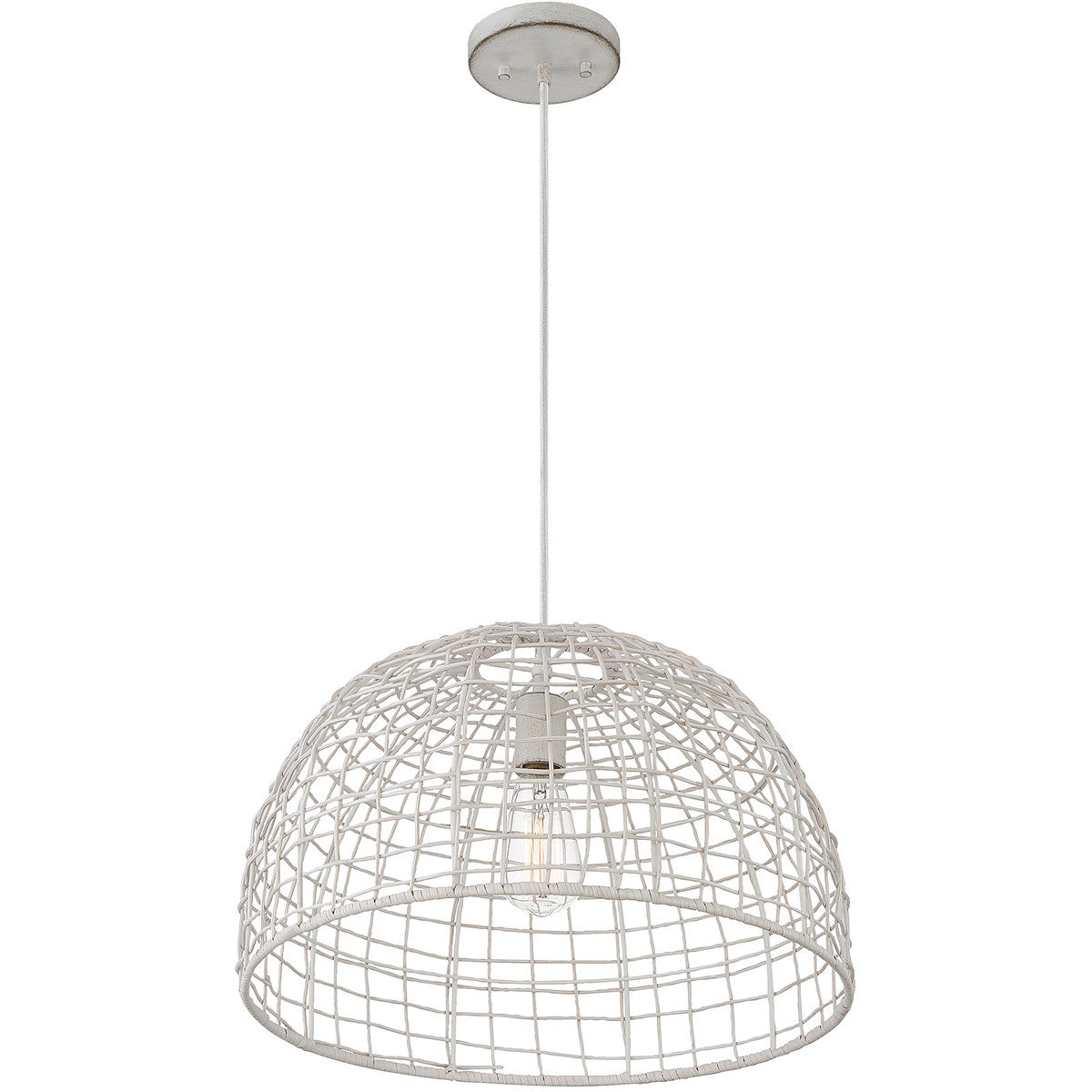 Meridian Lite Trends 1-Light Pendant in White Rattan with A White Socket  M70105WR