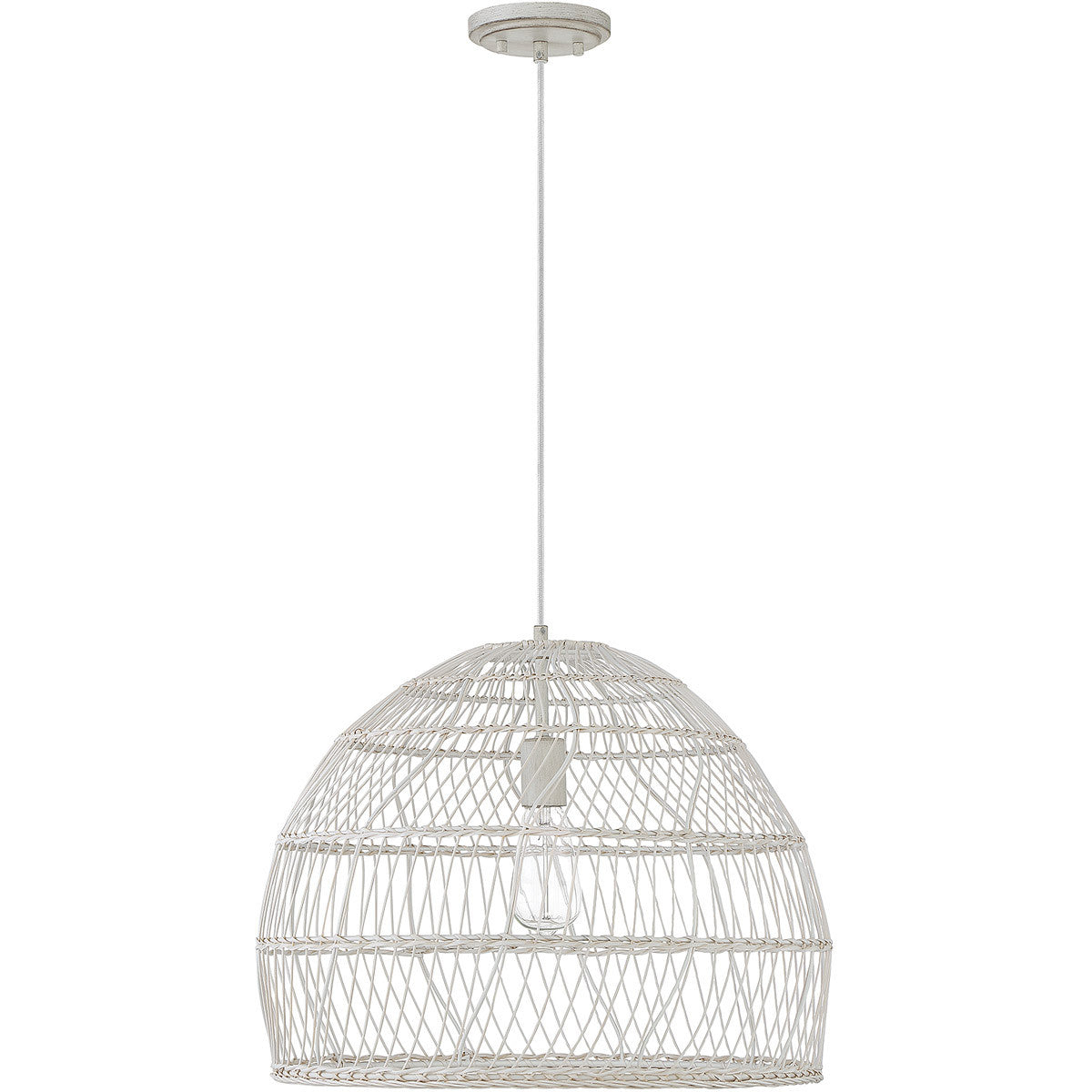 Meridian Lite Trends 1-Light Pendant in White Rattan with A White Socket  M70106WR