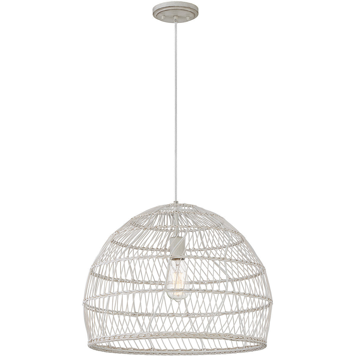 Meridian Lite Trends 1-Light Pendant in White Rattan with A White Socket  M70106WR