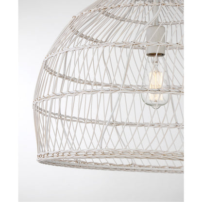 Meridian Lite Trends 1-Light Pendant in White Rattan with A White Socket  M70106WR