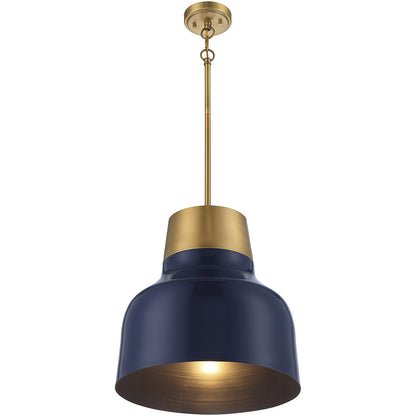 Meridian Lite Trends 1-Light Pendant in Navy Blue with Natural Brass M70115NBLNB