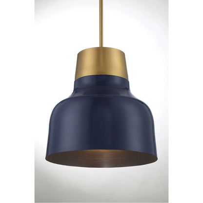 Meridian Lite Trends 1-Light Pendant in Navy Blue with Natural Brass M70115NBLNB