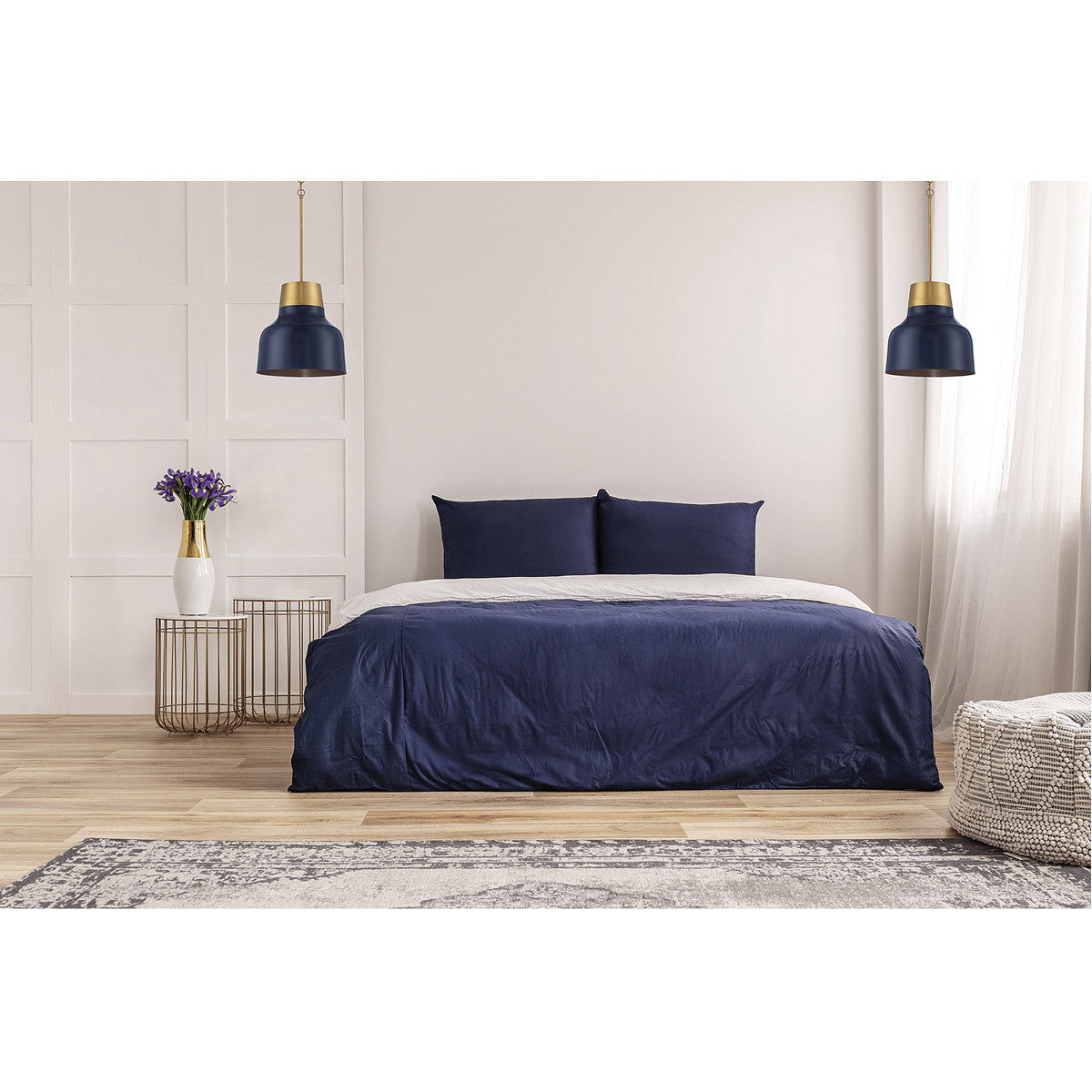 Meridian Lite Trends 1-Light Pendant in Navy Blue with Natural Brass M70115NBLNB