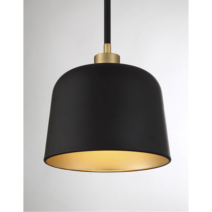 Meridian Lite Trends 1-Light Pendant in Matte Black with Natural Brass M70118MBKNB