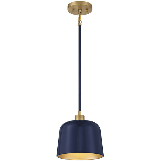 Meridian 1-Light Pendant in Navy Blue with Natural Brass M70118NBLNB