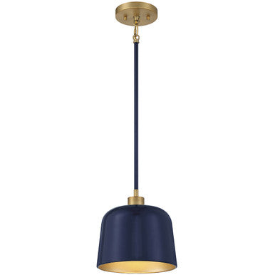 Meridian Lite Trends 1-Light Pendant in Navy Blue with Natural Brass M70118NBLNB