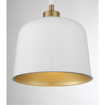 Meridian Lite Trends 1-Light Pendant in White with Natural Brass M70118WHNB