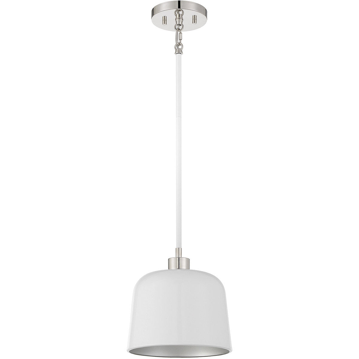 Meridian Lite Trends 1-Light Pendant in White with Polished Nickel M70118WHPN