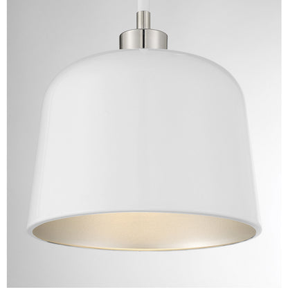 Meridian Lite Trends 1-Light Pendant in White with Polished Nickel M70118WHPN