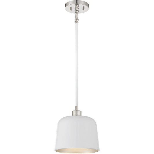 Meridian 1-Light Pendant in White with Polished Nickel M70118WHPN