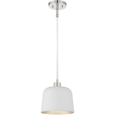 Meridian Lite Trends 1-Light Pendant in White with Polished Nickel M70118WHPN