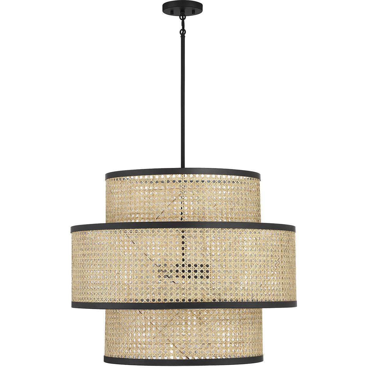 Meridian Lite Trends 3-Light Pendant in Natural Cane with Matte Black M7016MBK