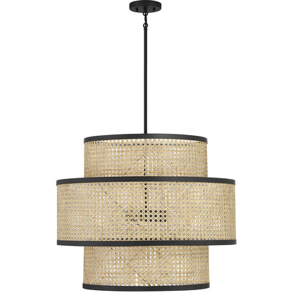 Meridian Lite Trends 3-Light Pendant in Natural Cane with Matte Black M7016MBK