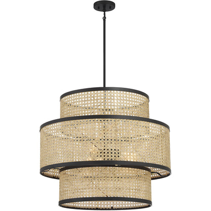 Meridian Lite Trends 3-Light Pendant in Natural Cane with Matte Black M7016MBK