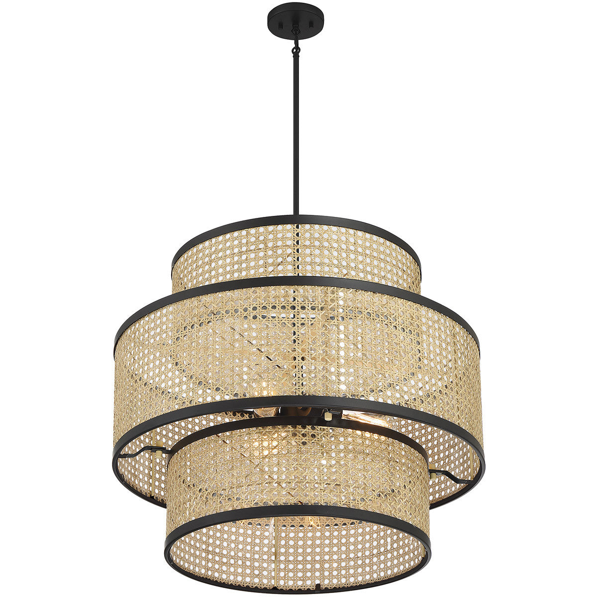 Meridian Lite Trends 3-Light Pendant in Natural Cane with Matte Black M7016MBK