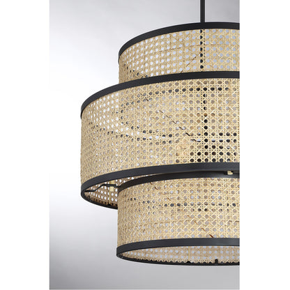 Meridian Lite Trends 3-Light Pendant in Natural Cane with Matte Black M7016MBK