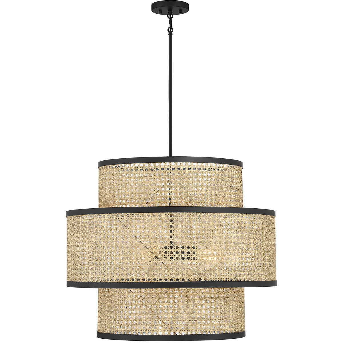 Meridian 3-Light Pendant in Natural Cane with Matte Black M7016MBK