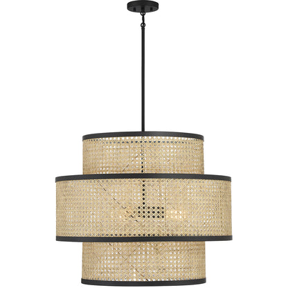 Meridian 3-Light Pendant in Natural Cane with Matte Black M7016MBK