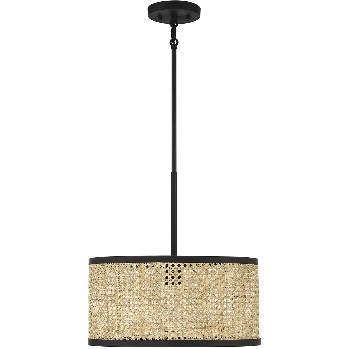 Meridian Lite Trends 1-Light Pendant in Natural Cane with Matte Black M7018MBK