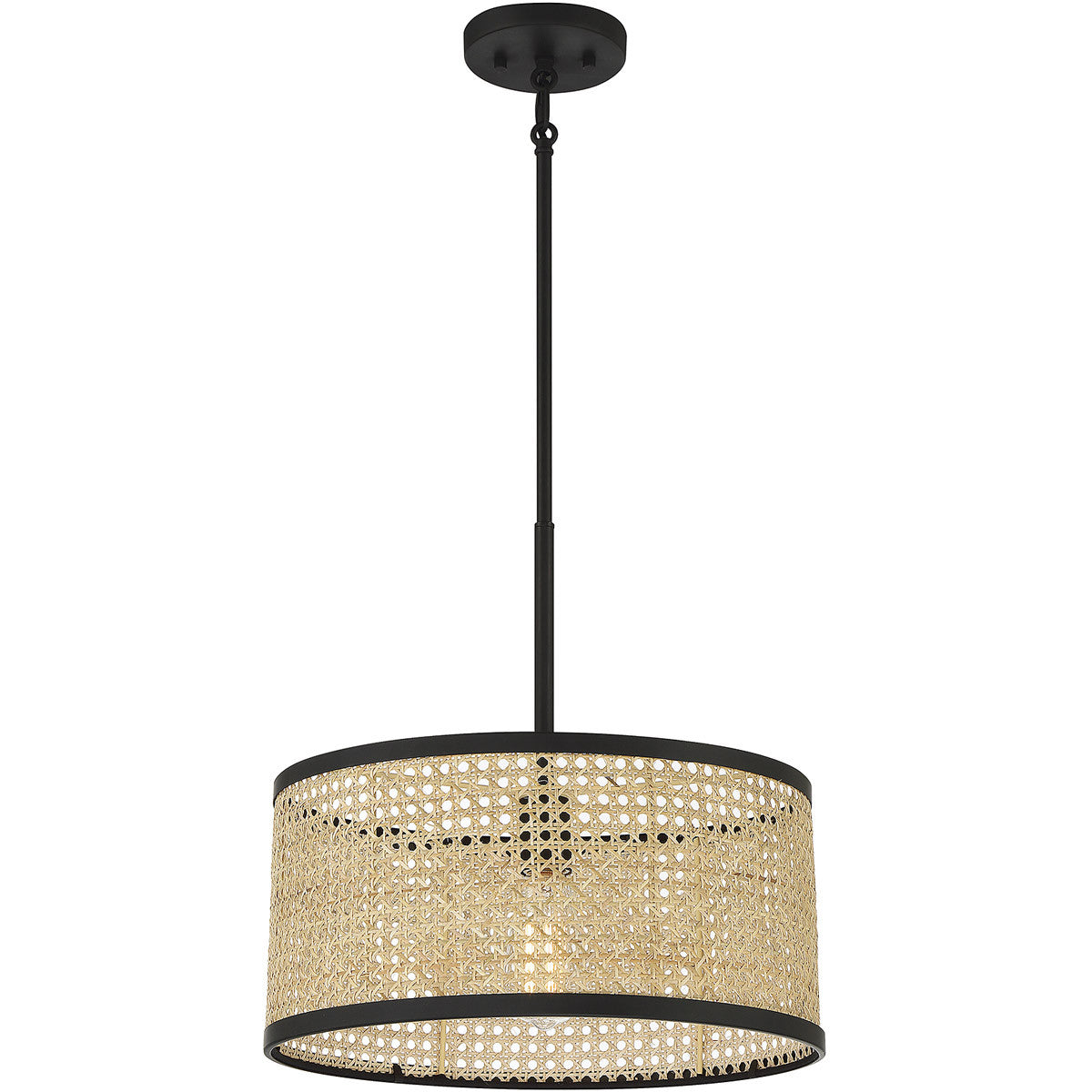 Meridian Lite Trends 1-Light Pendant in Natural Cane with Matte Black M7018MBK