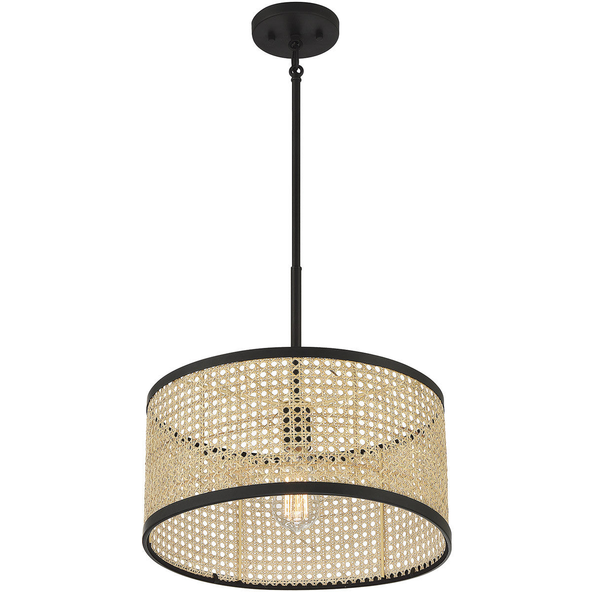 Meridian Lite Trends 1-Light Pendant in Natural Cane with Matte Black M7018MBK