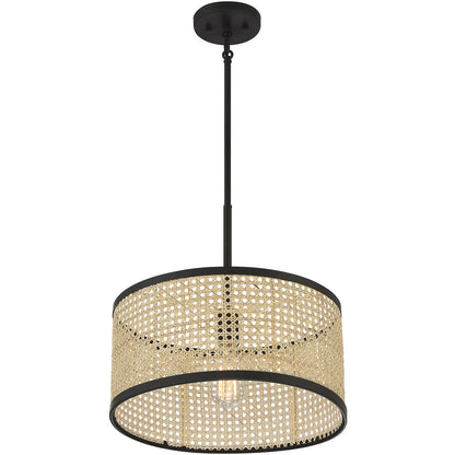 Meridian Lite Trends 1-Light Pendant in Natural Cane with Matte Black M7018MBK