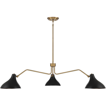 Meridian Lite Trends 3-Light Pendant in Matte Black with Natural Brass M7019MBKNB