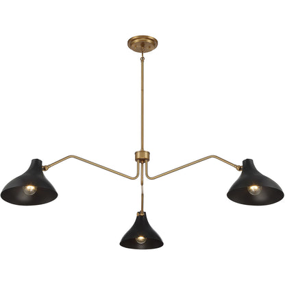 Meridian Lite Trends 3-Light Pendant in Matte Black with Natural Brass M7019MBKNB