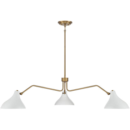 Meridian Lite Trends 3-Light Pendant in White with Natural Brass M7019WHNB