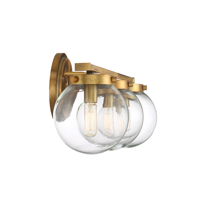 Meridian Lite Trends 3-Light Bathroom Vanity Light in Natural Brass M80024NB