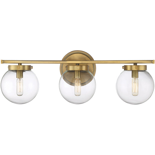 Meridian 3-Light Bathroom Vanity Light in Natural Brass M80024NB