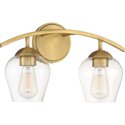 Meridian Lite Trends 2-Light Bathroom Vanity Light in Natural Brass M80031NB