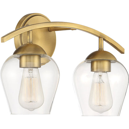 Meridian Lite Trends 2-Light Bathroom Vanity Light in Natural Brass M80031NB