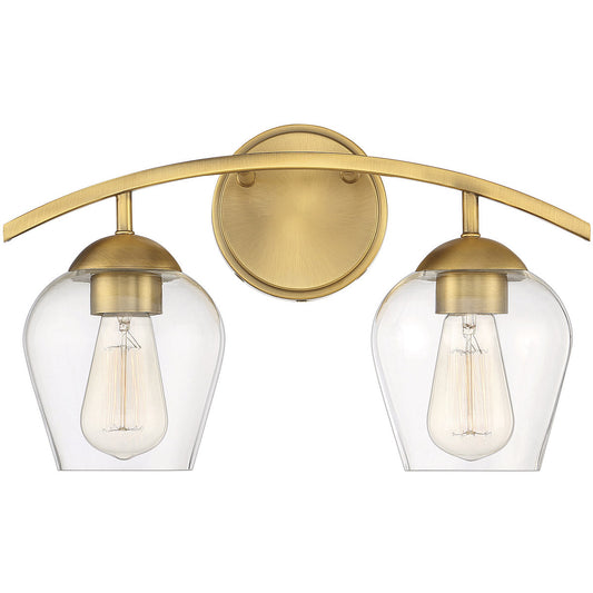 Meridian 2-Light Bathroom Vanity Light in Natural Brass M80031NB