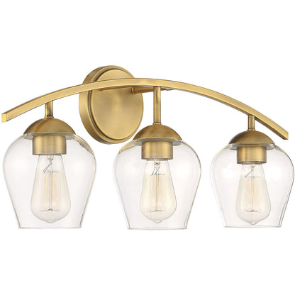 Meridian Lite Trends 3-Light Bathroom Vanity Light in Natural Brass M80032NB