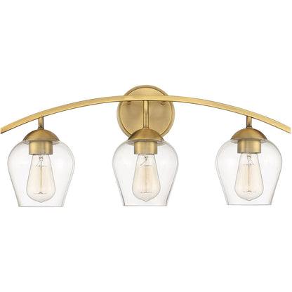 Meridian 3-Light Bathroom Vanity Light in Natural Brass M80032NB