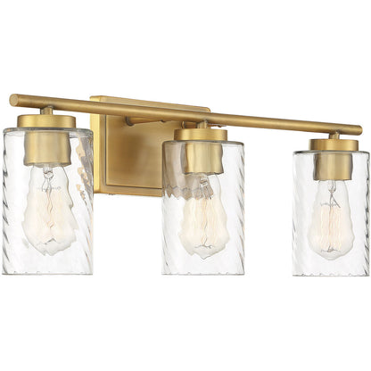 Meridian Lite Trends 3-Light Bathroom Vanity Light in Natural Brass M80038NB